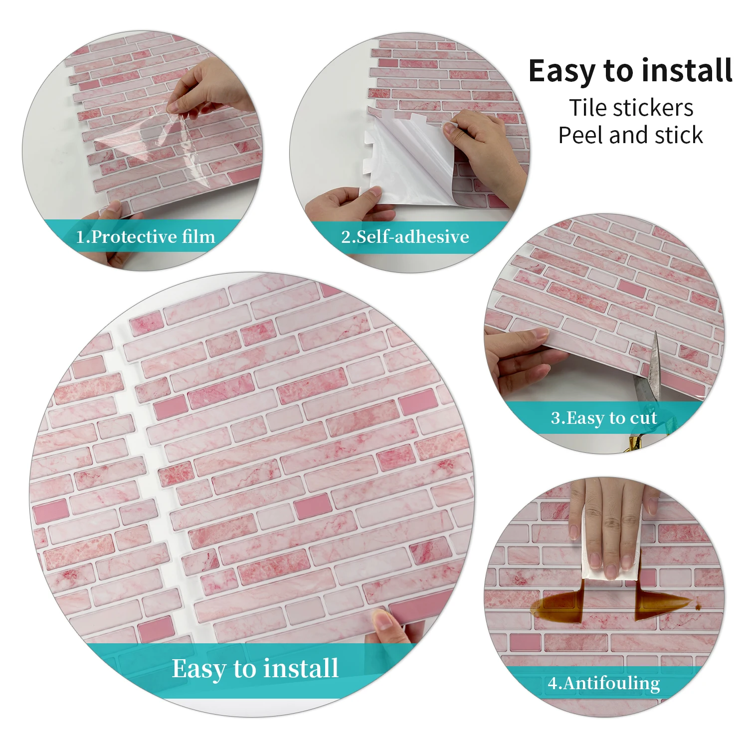 1/6/12 pçs rosa decoração de parede mármore pvc adesivos de parede à prova dwaterproof água auto-adesivo sala de estar cozinha casa telha adesivos