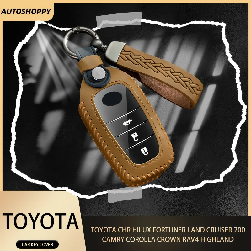 

New Fashion Leather Car Key Case Cover For Toyota CHR Hilux Fortuner Land Cruiser 200 Camry Corolla Crown RAV4 Highland