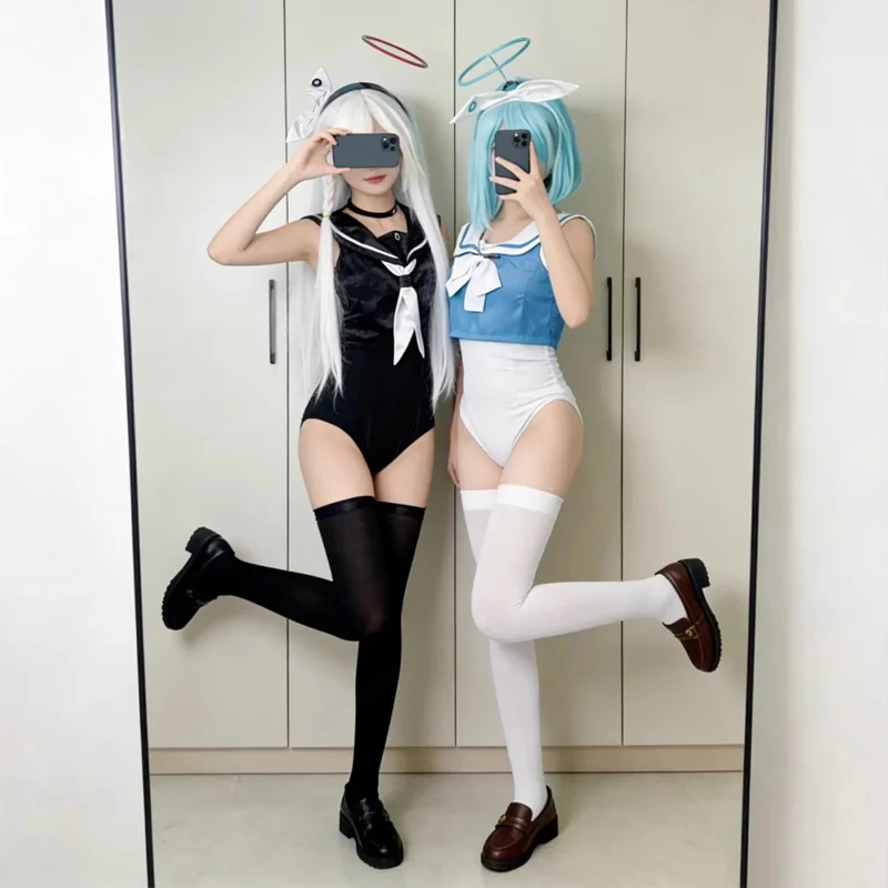 

One-Piece Navy Collar Bowknot Patchwork Triangle Swimsuit Blue Archive Swimwear Arona Plana Cosplay Sukumizu JK Sailor Suit