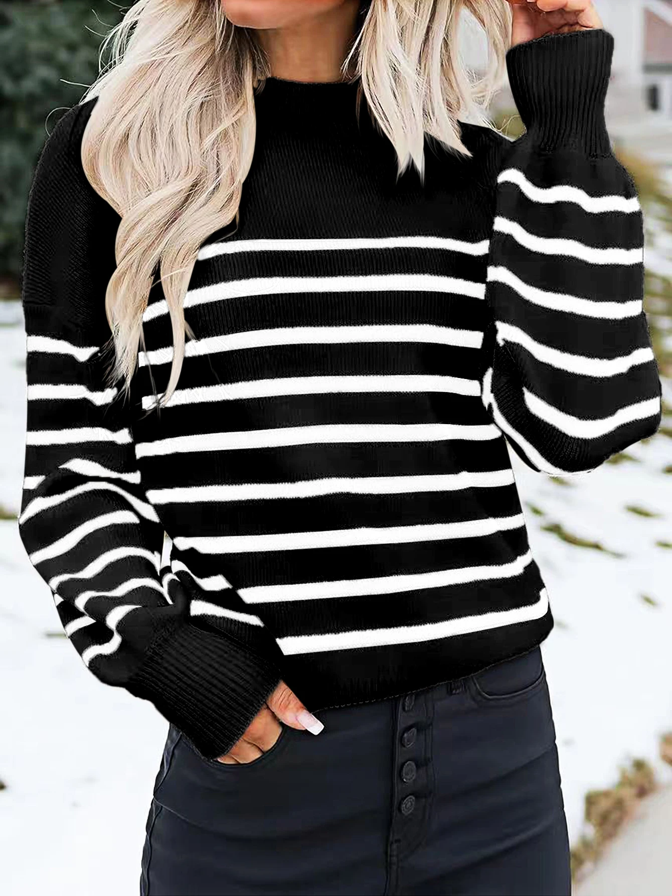 Sumachi spring Korean long sleeve T-shirt women\'s stripes with loose round neck long sleeve stitching pure cotton knitted jacket