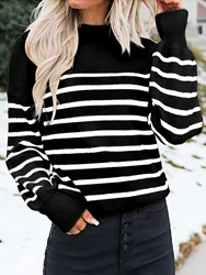 Sumachi spring Korean long sleeve T-shirt women's stripes with loose round neck long sleeve stitching pure cotton knitted jacket