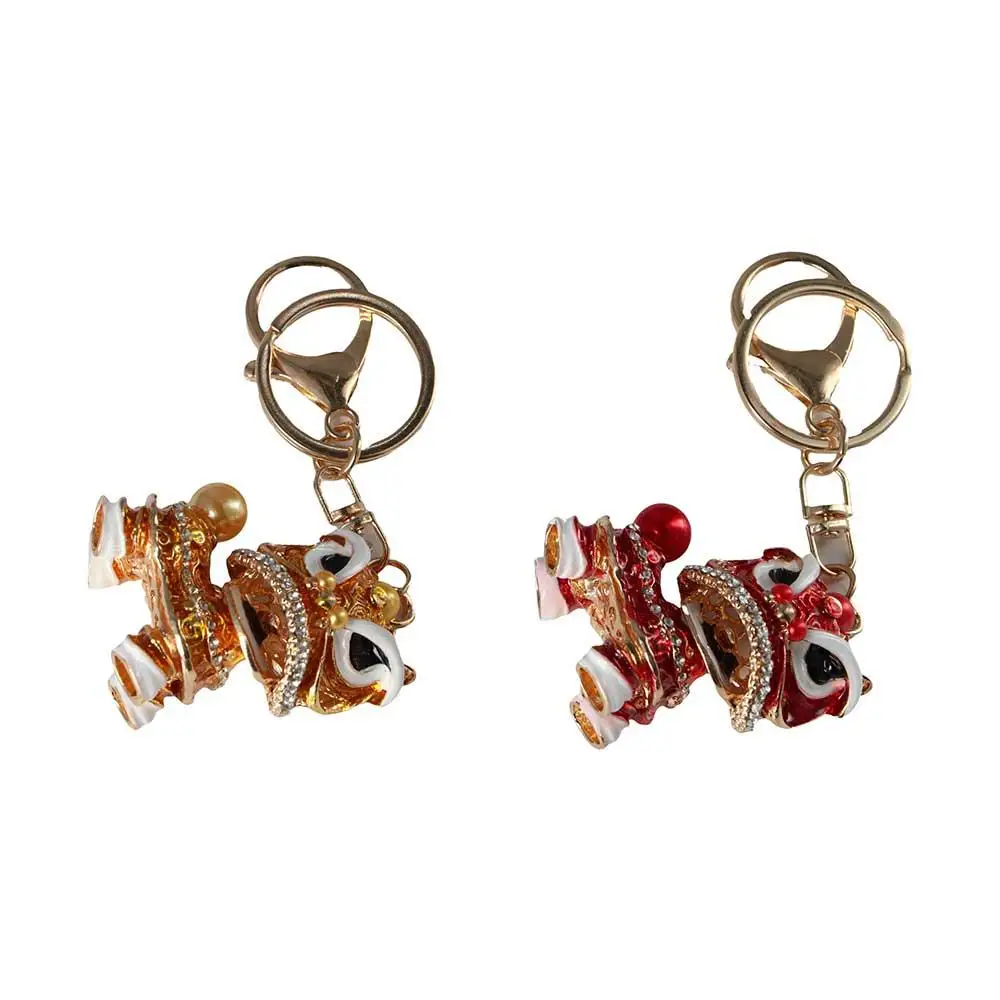 مفتاح حامل المهرجان الصيني التقليدي استدارة الرقص الأسد المفاتيح سيارة مفتاح سلسلة كريستال الرقص كيرينغ محفظة قلادة