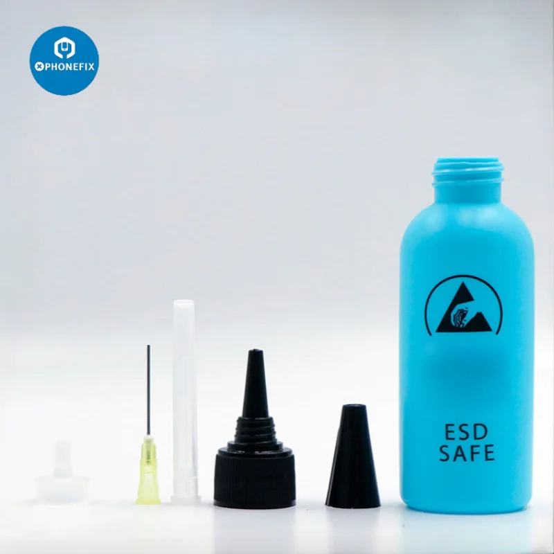 FX432N Durable 60ml Anti Static Solvent Bottle with Stainless Needle Tip Liquid Flux Alcohol Oil Dispenser for Phone Repair Tool
