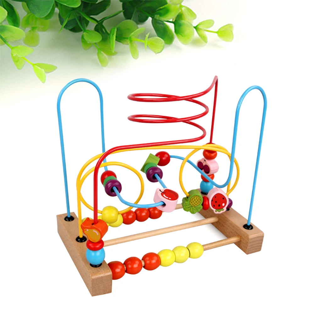

Wooden Around Beads Maze Educational Toy Cartoon Fruit Design Bright Colors Toddler Cognitive Counting Beads Learn Numbers Know