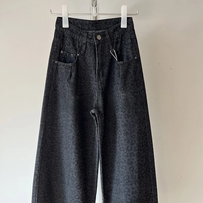 

Удобные свободные джинсы прямого кроя для женщин, весна-осень, с леопардовым принтом, хлопковые джинсовые брюки с завышенной талией, модные женские джинсы