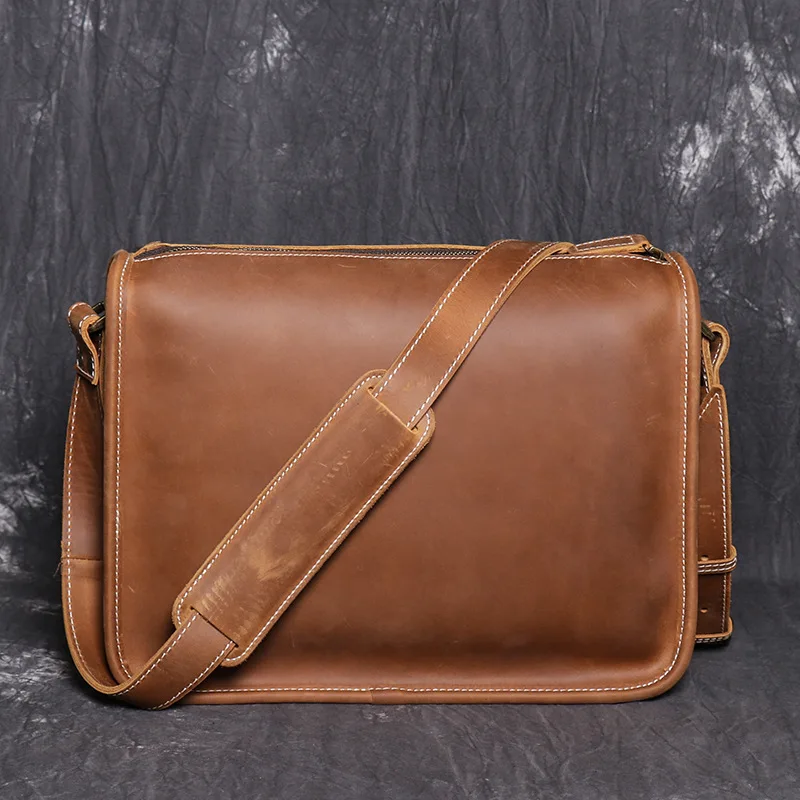 

Men's crazy horseskin retro shoulder bag leather women's simple messenger bag large capacity messenger bag