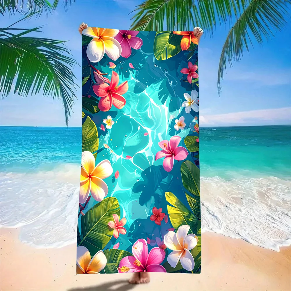 Plumeria Clear Ocean Water Print Beach Towel Multiple Sizes For Hawaii Tropical Floral Summer Swim Towel