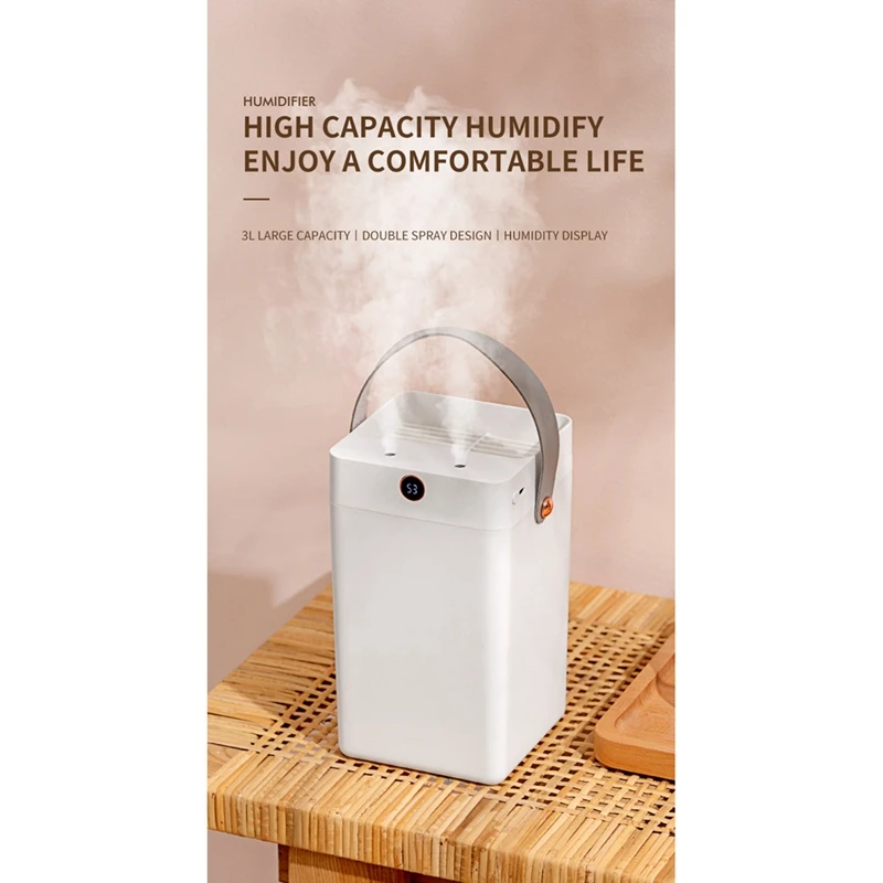 Ультразвуковой USB-ультразвуковой емкостью 3 л со светодиодной лампой и двойной насадкой, большой туман для спальни, офиса, рабочего стола