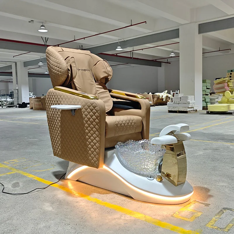 Elektrischer Pediküre-Stuhl mit Massagefunktion, Liegefunktion, Fußbecken, LED-Beleuchtung und Getränkehaltern - Salonmöbel nach Maß im Großhandel – Detail 17