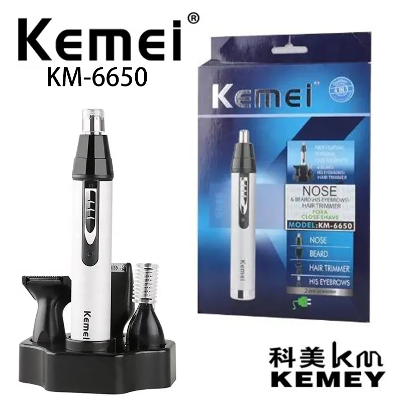 

KEMEI New 4 In 1 Fashion Rechargeable Nose Hair Equipment Beard Ear Eyebrows Razor Electric Facial Care Razor Men KM-6650