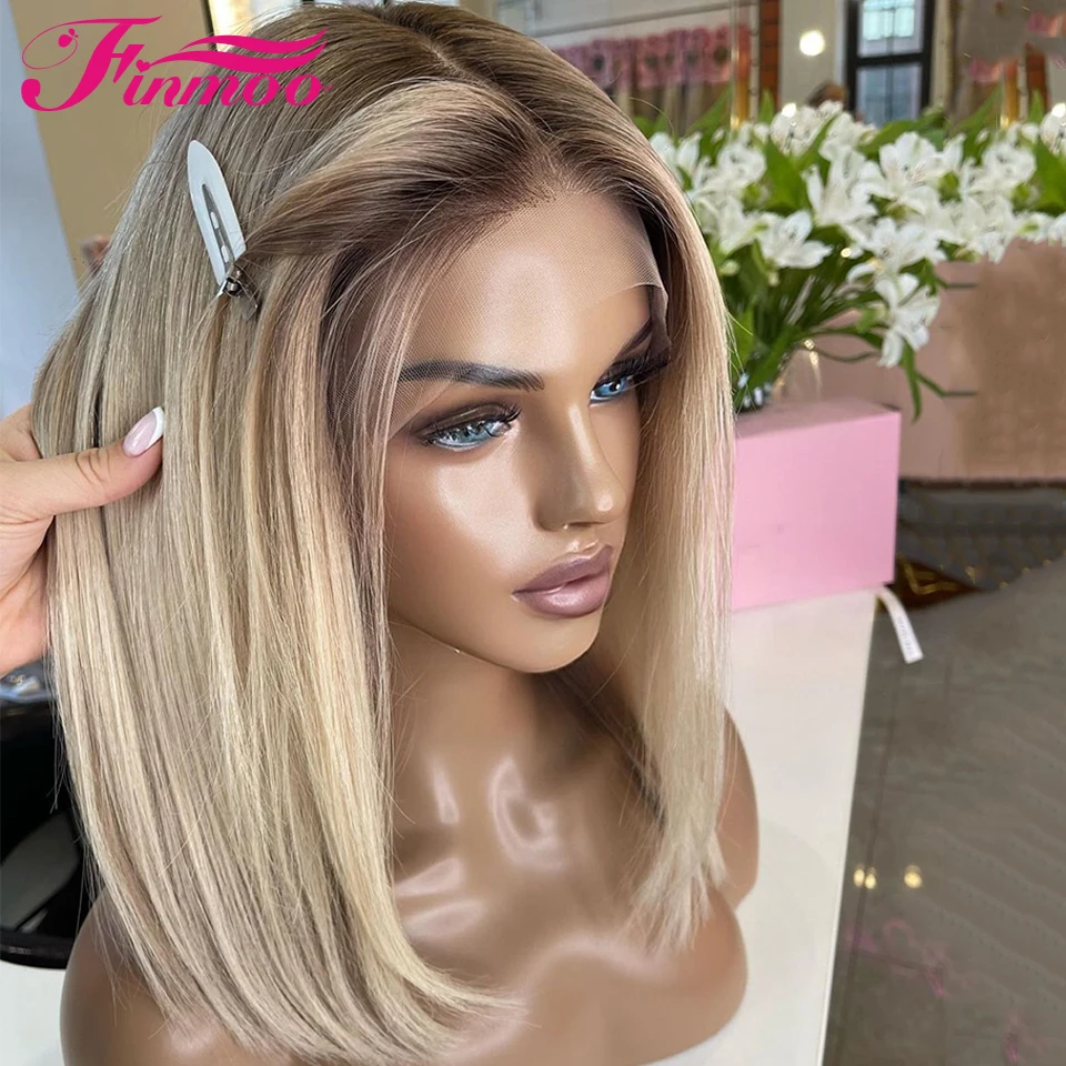 13x6 Ash Blonde Lace Front Human Hair Wigs Short Straight Bob 13x4 HD Lace Frontal Wig 5x5 Glueless Ready To Wear Wig Preplucked