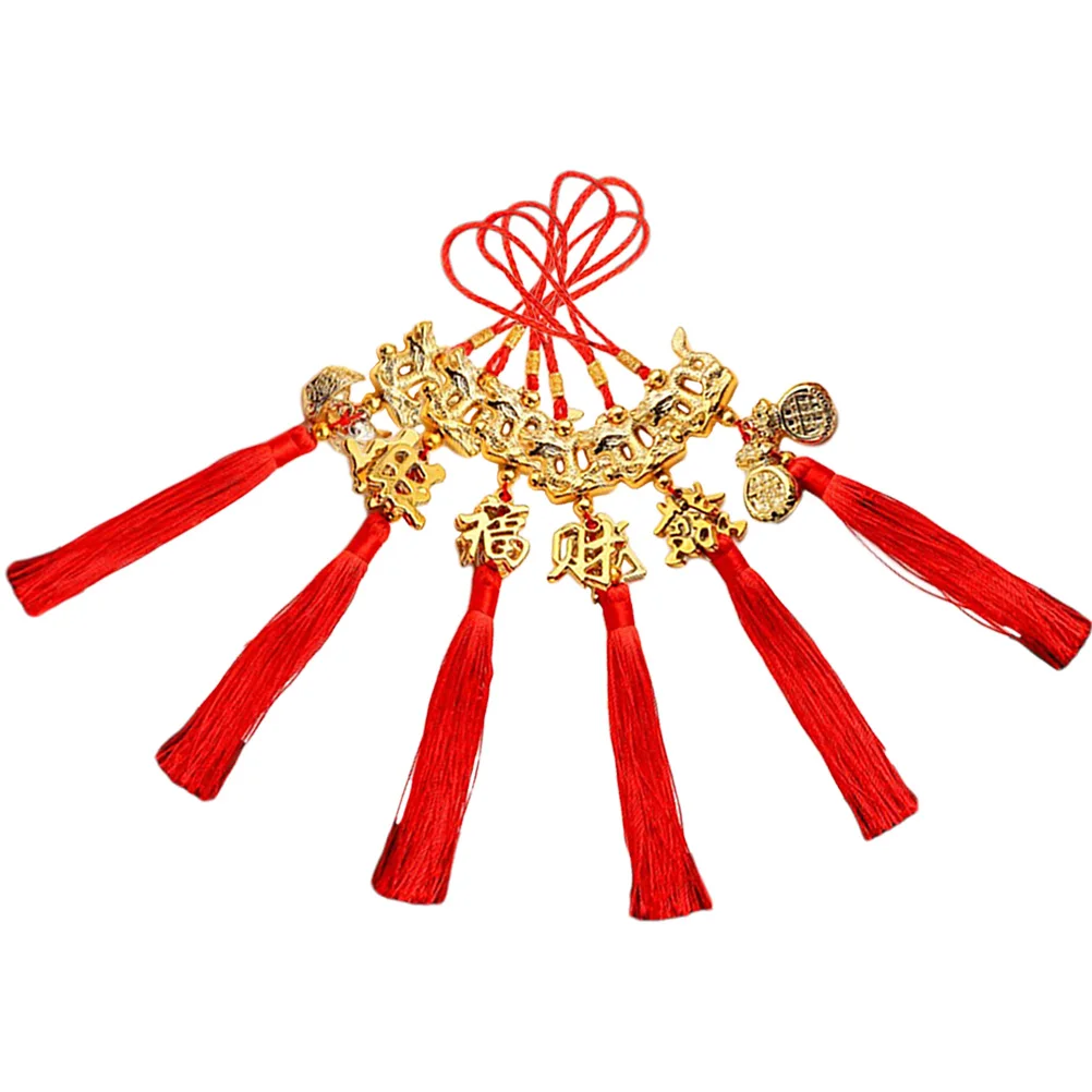 

6pcs Car Decor Accessories Chinese New Year Decorations Traditional Pendant Spring Festival Red Hanging Pendants
