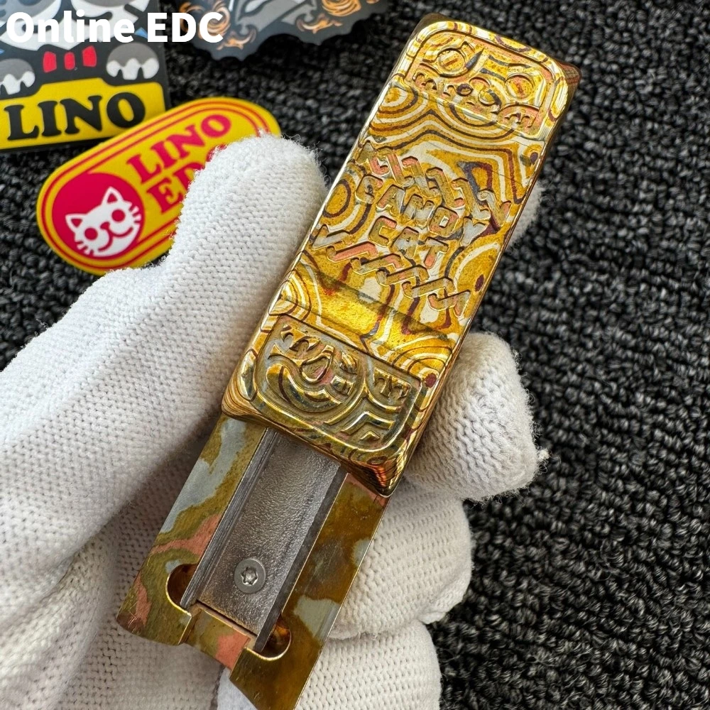 Pre-instalado LINO EDC Limbo Mokume Push Slider Mecánico Fidget Slider Juguete para aliviar el estrés Accesorios de escritorio de oficina