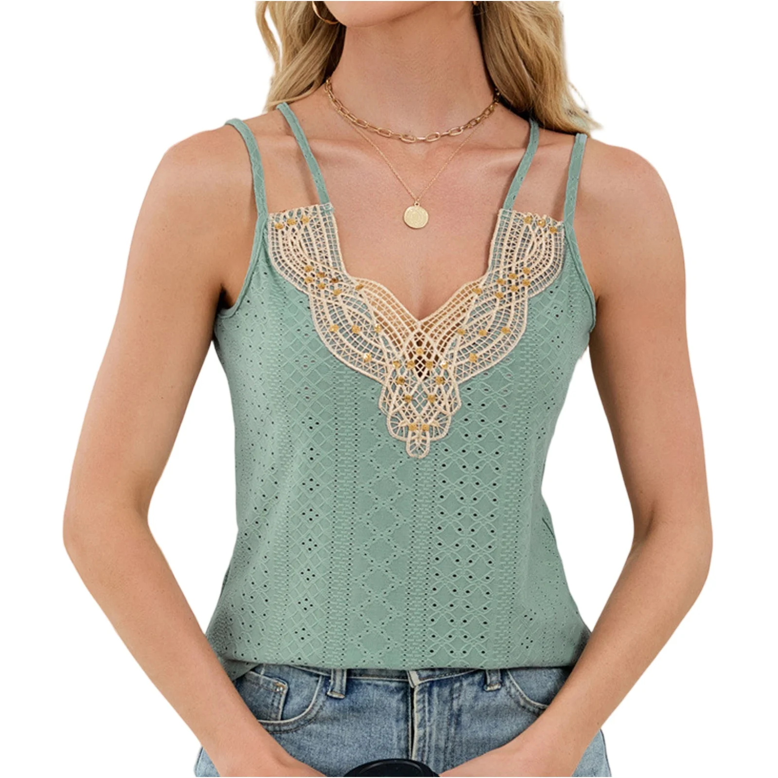 المرأة عادية الخامس الرقبة المرقعة الدانتيل جوفاء سترة دون أكمام سترة دون أكمام أعلى Ropa De Mujer امرأة الملابس أعلى Mujer