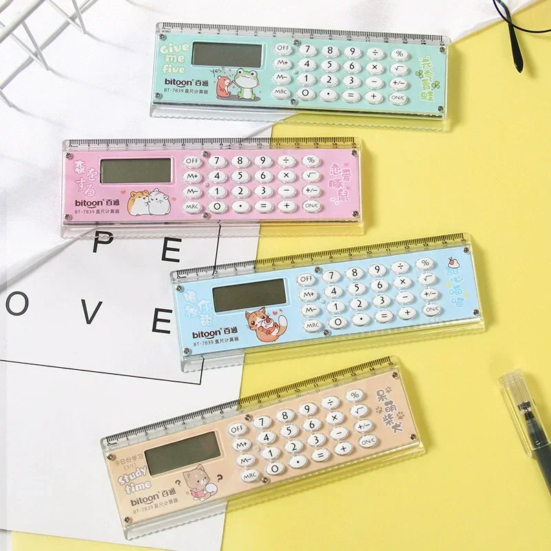 Ruler Calculator Cartoon Cute Student Learning Supplies Learning Stationery Ruler MiNi Electronic Ruler Calculator Dual Use