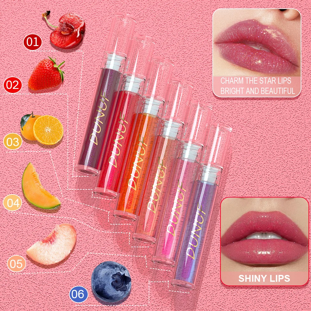 6 Color Fruit Scented Lip Gloss Set 3 Pcs Pearl Shimmer Temperature Change Lip Tint Moisturizing Non Sticky Daily Use and Gifts