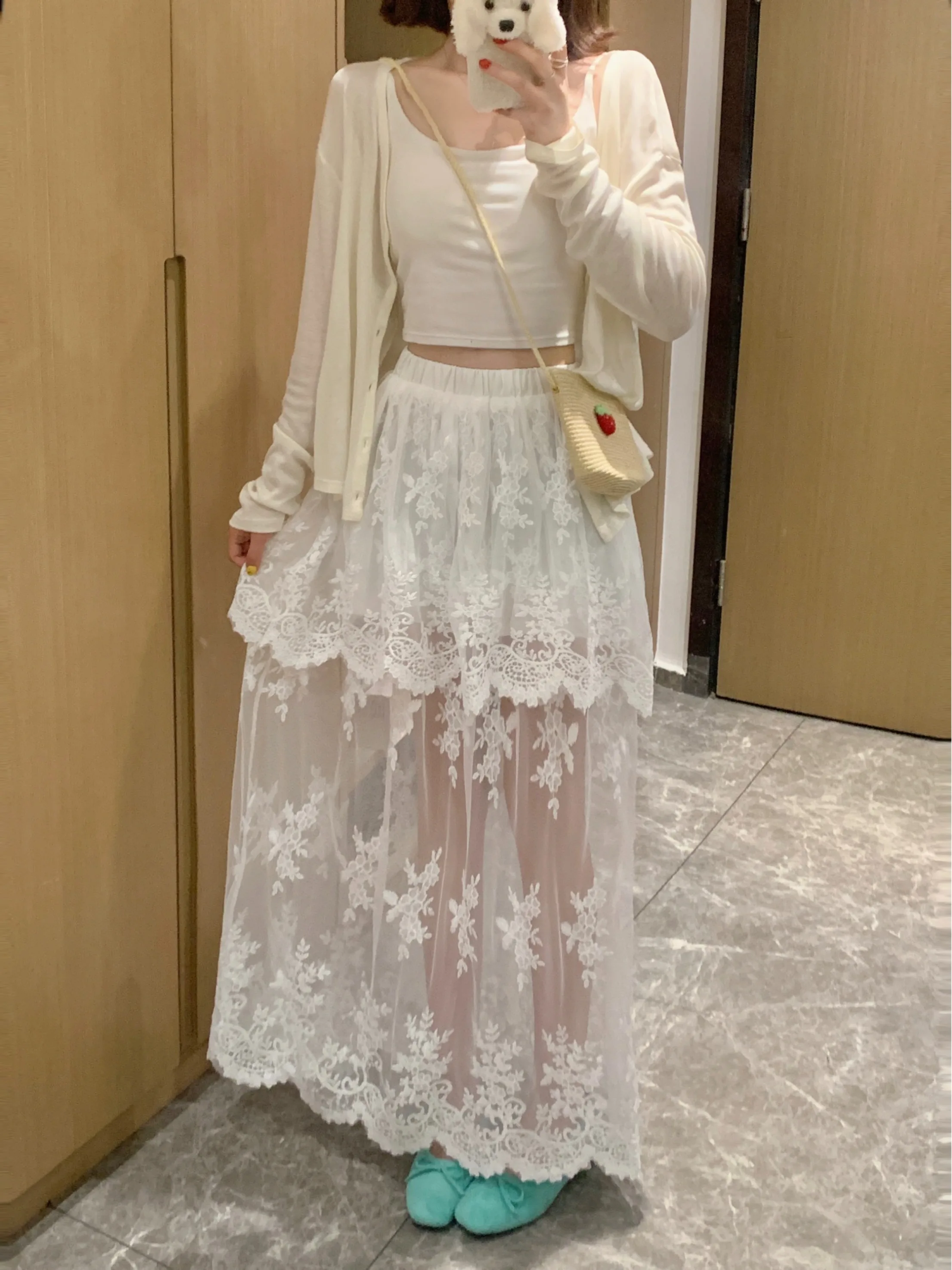 

plus Size Lace Embroidery Patchwork High Waist A-Line Skirt Women's Summer New Style Slimming Vintage Half-length Skirt