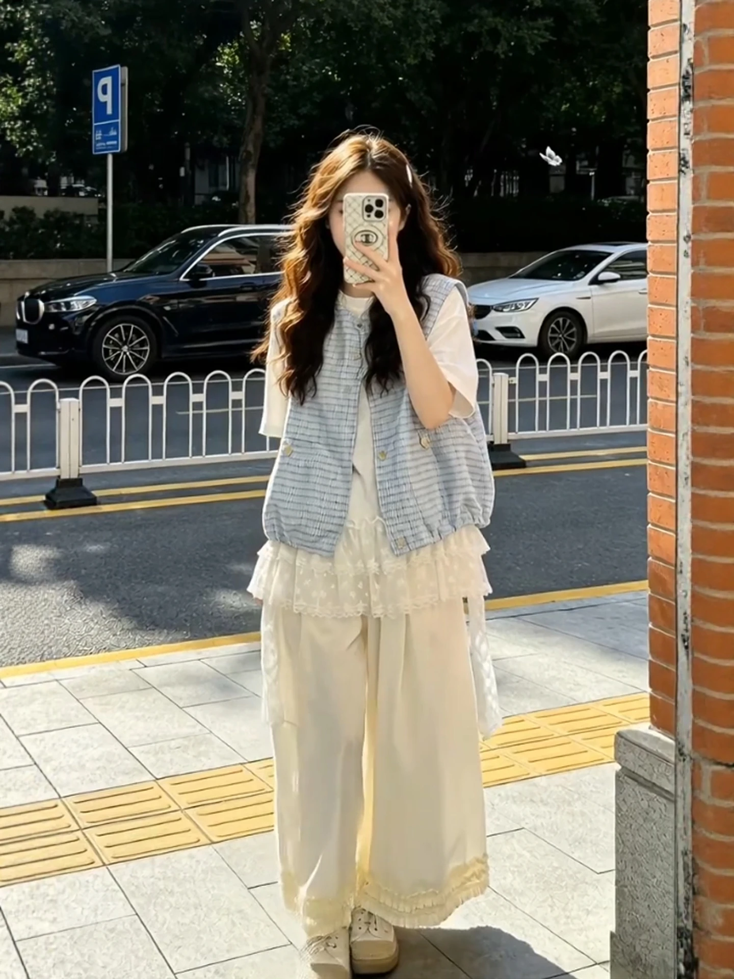 Summer Lace Crop Top Tank Vest Wide Leg Pants Korean Style Three Piece Set Women plus Size Fashion Casual Wear Polyester - view 2