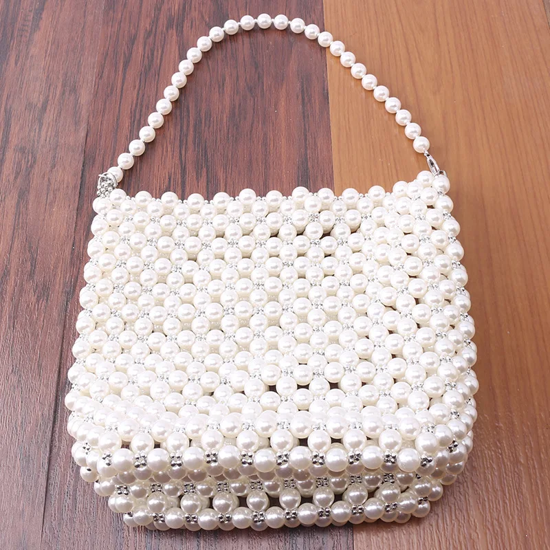 Handmade Women Pearl Bags Designer Beaded Shoulder Bags Charm White Pearls Crossbody Bag Luxury Evening Clutch Purse Lady 2020