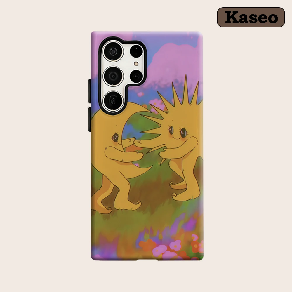 Kaseo Phone Case for Samsung Galaxy S26 S25 Ultra S24 S23 Ultra Plus Shockproof Double Layer Whimsical Sun & Moon Dance Cover