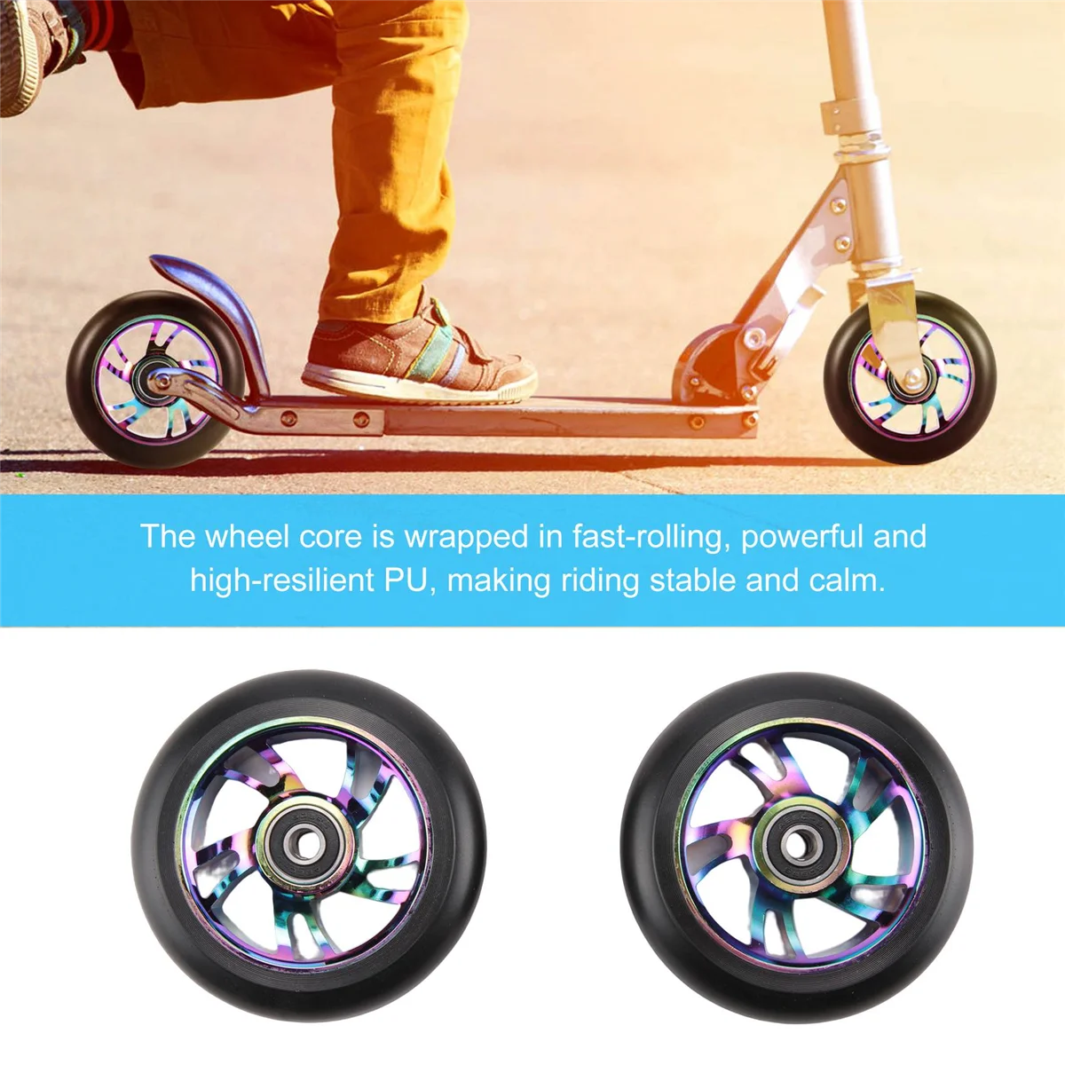 2 Pcs 100Mm Scooter Replacement Wheels with Bearing Stunt Scooter Pu Wheels for Rocking Cars, Extreme Cars, Scooters