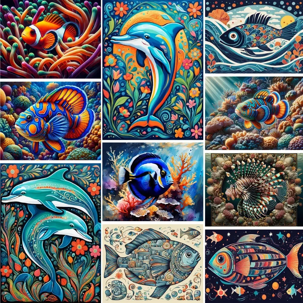 

584292 Animal Fish Paint By Number Canvas Diamond Art Painting Kits Craft Kits For Adults Wall Art Child's Gift Dropshipping