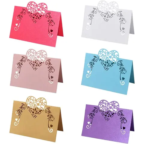 Laser Cut Wedding 50Pcs Heart Shape Place Cards Name Cards Greeting Message Setting Card Wedding Birthday Party Favor Decoration