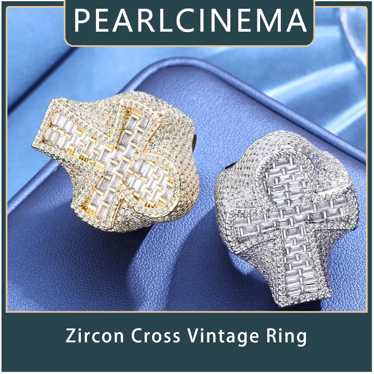 

PEARLCINEMA Zircon Cross Vintage Ring for Men - Retro Style Statement Ring