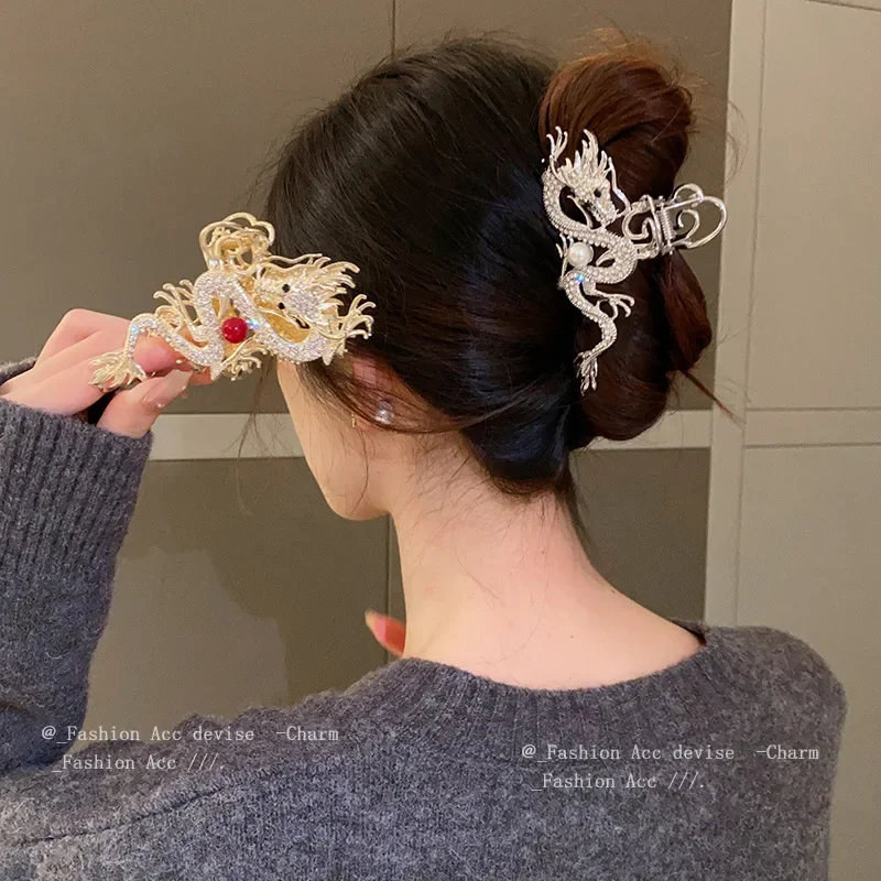 New Shining Chinese Style Dragon Shaped Shark Clip Hair Headdress Delicate Hair Clips Women Girls Ponytail Clip Hair Accessories