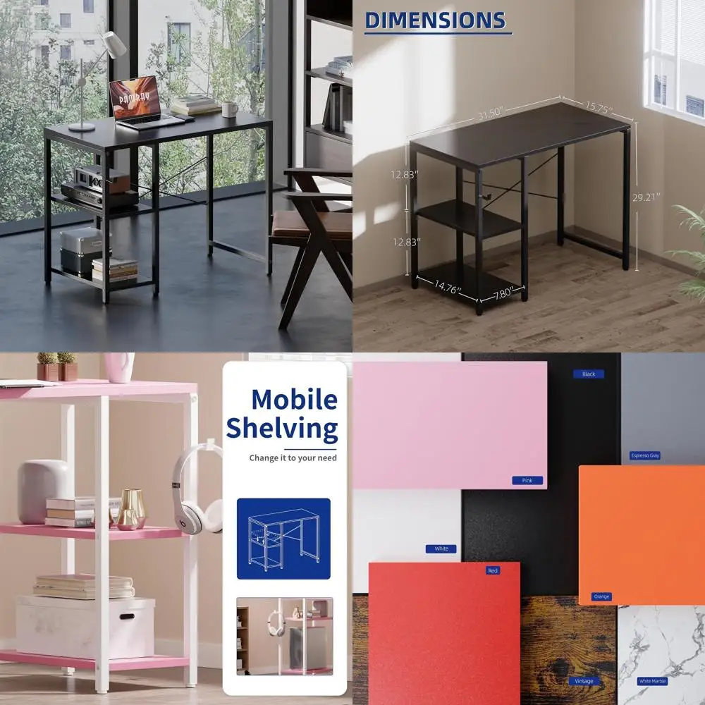 

Компактный компьютерный стол 32 дюйма с полками для хранения, идеально подходит для домашнего офиса, спальни или кабинета, подходит для небольших помещений, черный цвет