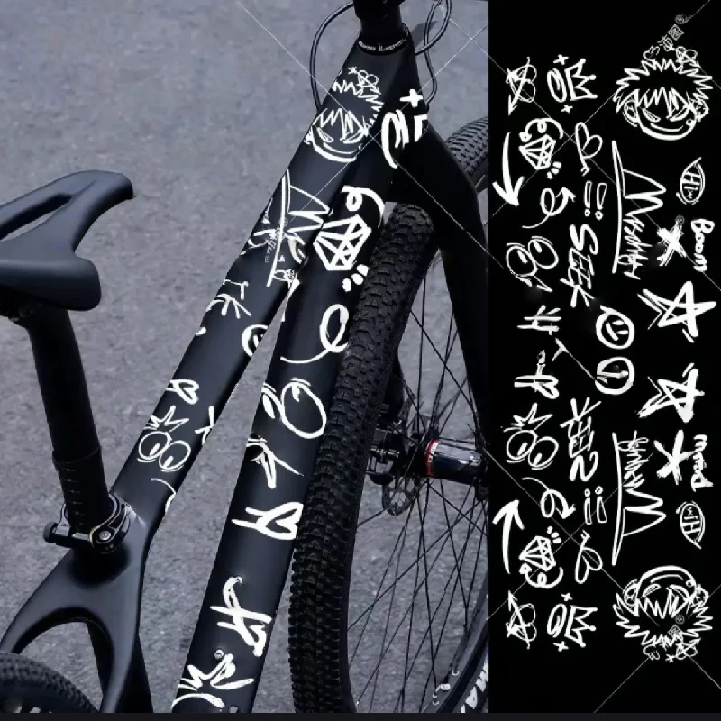 Graffiti Bicycle Sticker for Bicycle Frame Top Tube Cartoon DIY Reflective Waterproof Cycling Stickers MTB Road Bikes Stickers