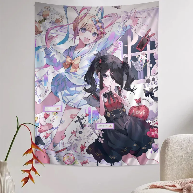 VIKAMA Cyber Yandere Girl Wandteppich im Y2K-Ästhetik-Design, perfekt für Kawaii-Dekoration, Schlafzimmer-Wandgestaltung und Fotohintergrund