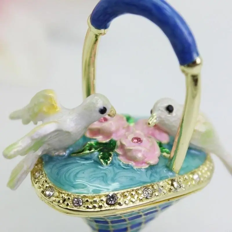 

Enamel Hummingbird Basket Jewelry Storage Box With Floral Relief Design Makeup Organizers Box For Home Office Decors