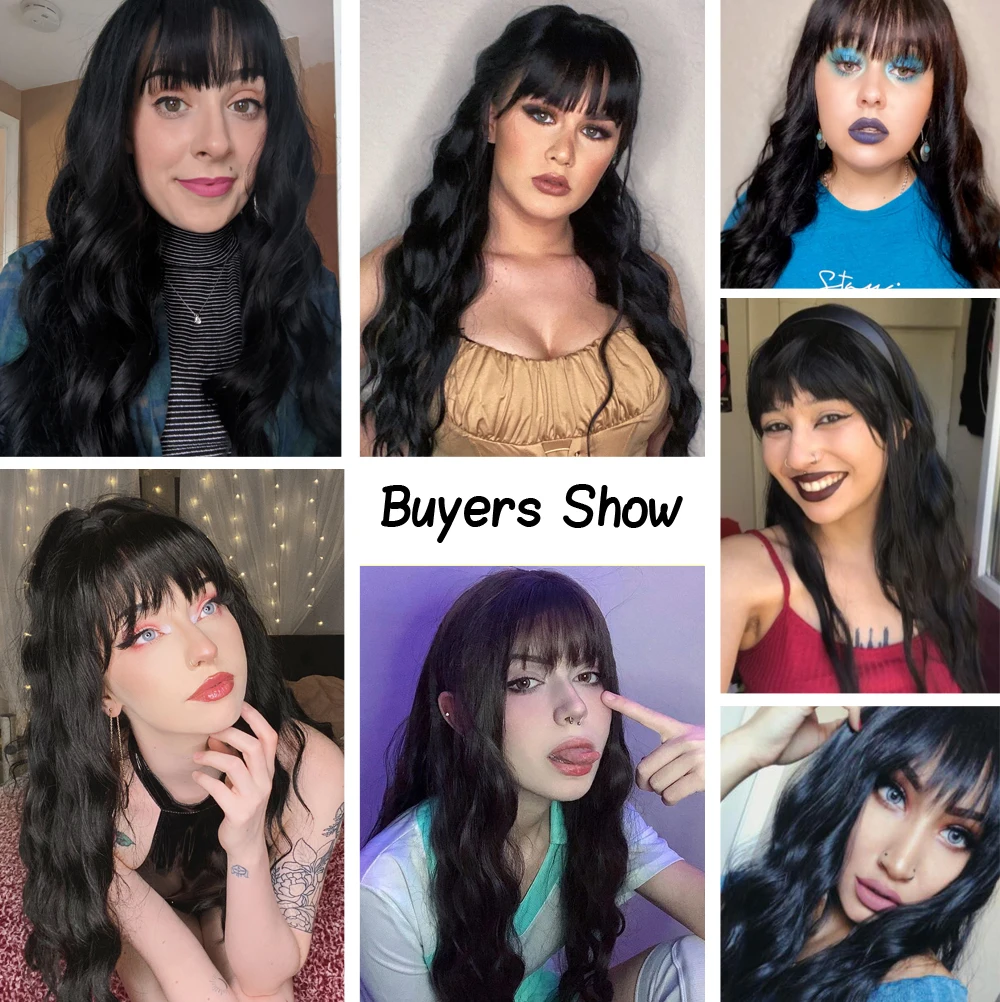 Synthetic Brazilian  Cosplay Wig Long Black/Brown Wavy With Fluffy Bangs Wigs For Women To Wear Daily/Cosplay Heat-Resistant