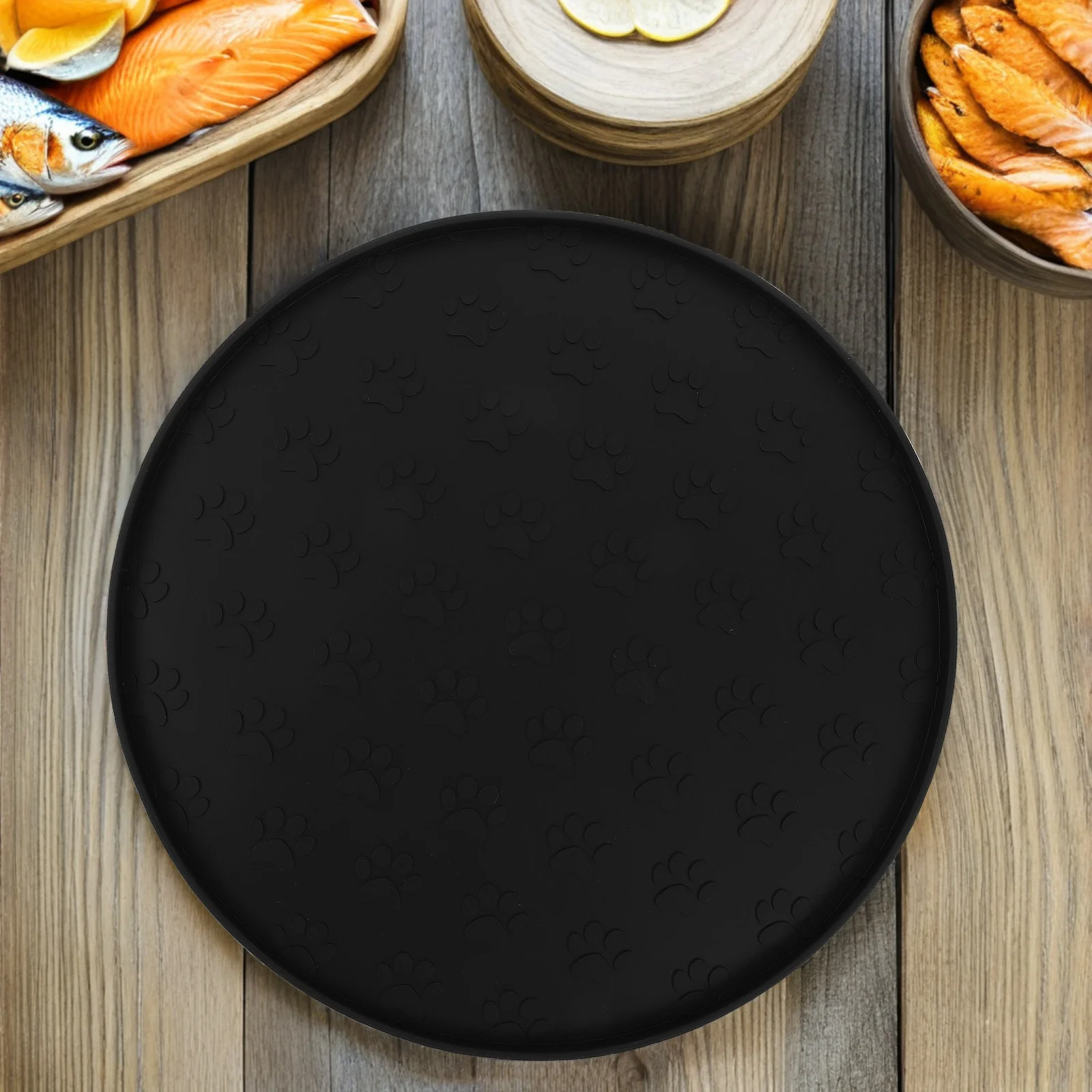 

Round Silicone Dog Food Mat Raised Edge Waterproof Pet Feeding Tray Cat Kitten Bowl Placemat Spill Proof Silicone Dog Mat