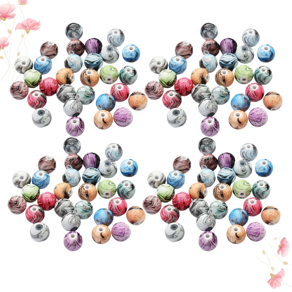 

100 Pcs Resin Beaded Accessories Colorful Flatback Round Beads Friendship Bracelet Charms Ceramic Bubble Large Hand-painted