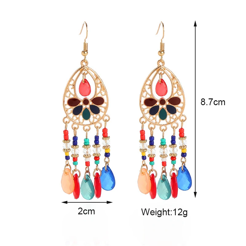 Bohemian Antik Gold Farbe Lange Wasser Tropfen Quaste Ohrringe für Frauen Vintage Bunte Geometrische Tropfen Baumeln Ohrringe Schmuck – Detail 37