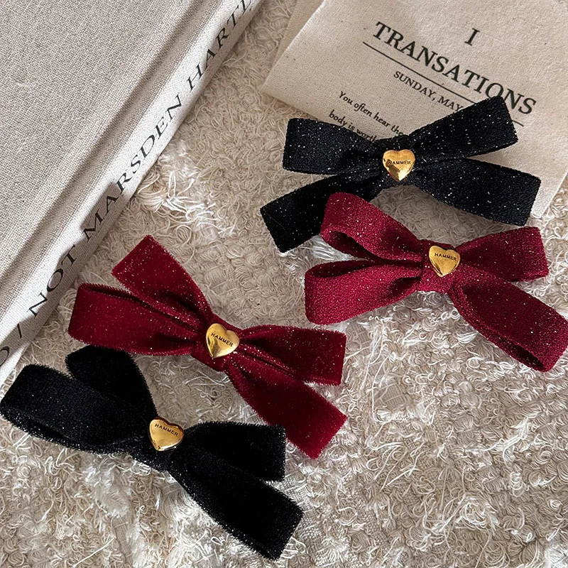 Twinkle Vintage Velvet Love Bow fermaglio per capelli ragazza carina fermaglio per capelli dolce frangia Clip copricapo accessori per capelli