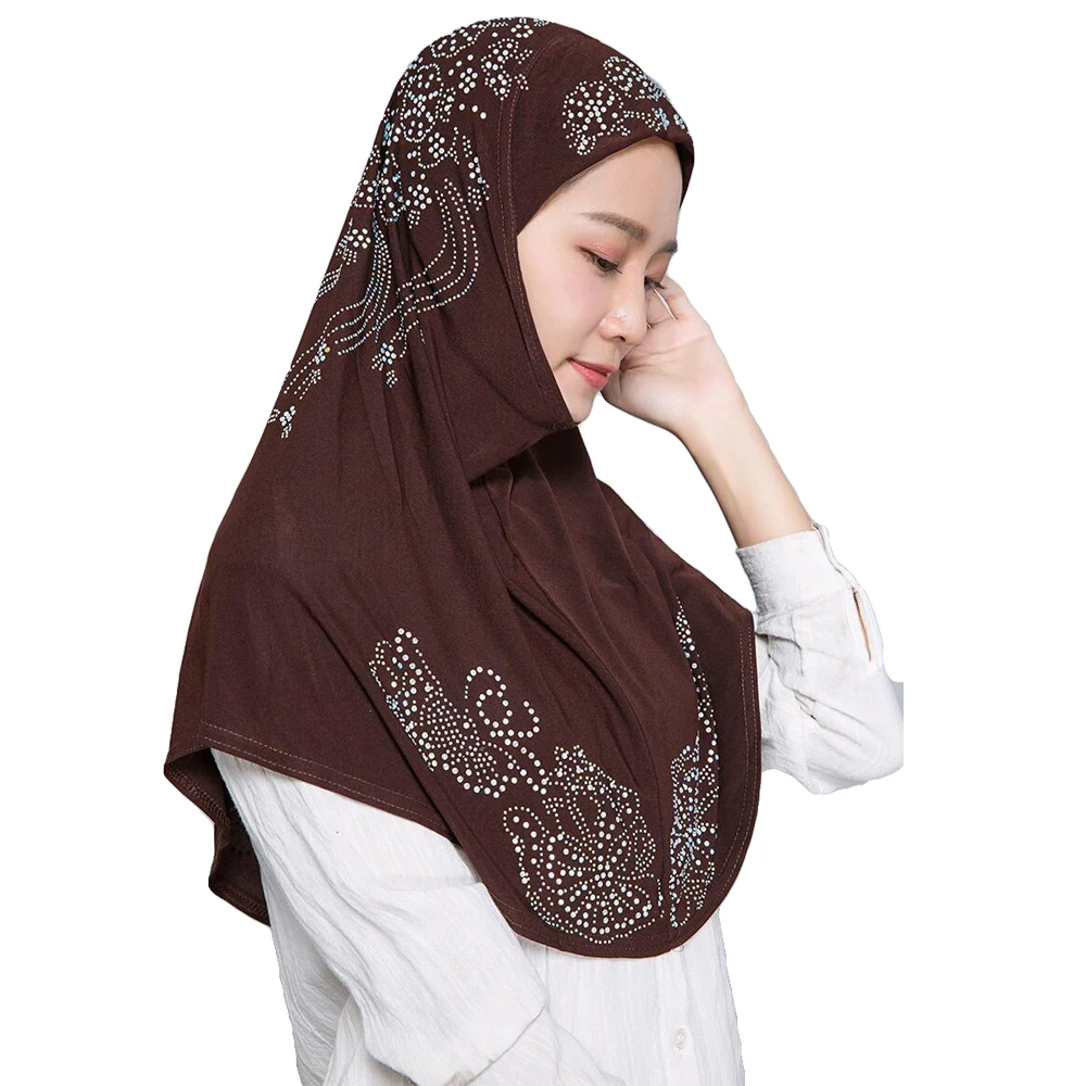 

One Piece Amira Muslim Women Hijab Rhinestone Instant Scarf Head Wrap Shawl Islamic Overhead Hijabs Pull On Ready To Wear Niqab