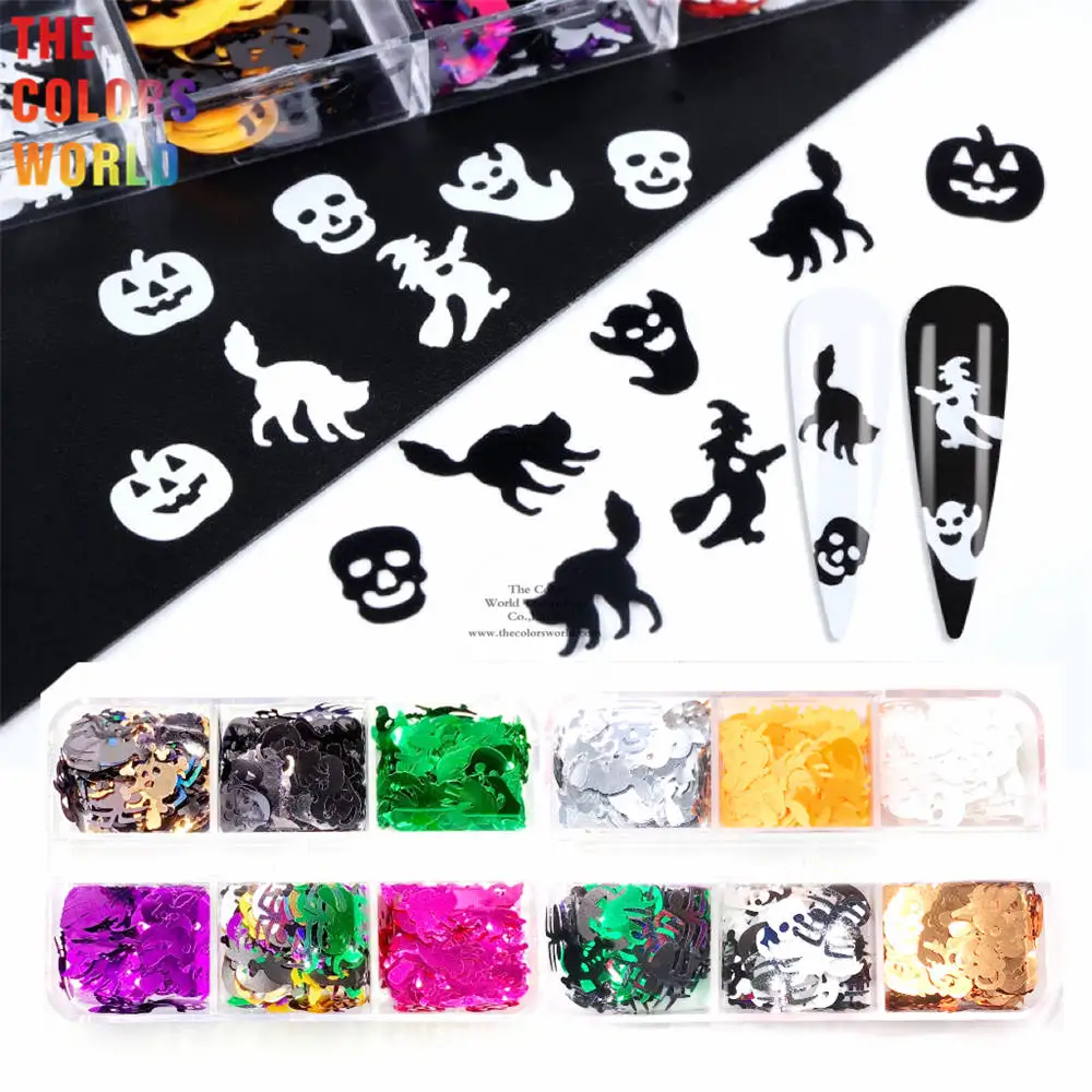 TCT-854 Halloween Pumpkin Ghost Skull Cat Shape Sequins Glitter Festival Party Decorations DIY Costumes Glittered Halloween Card