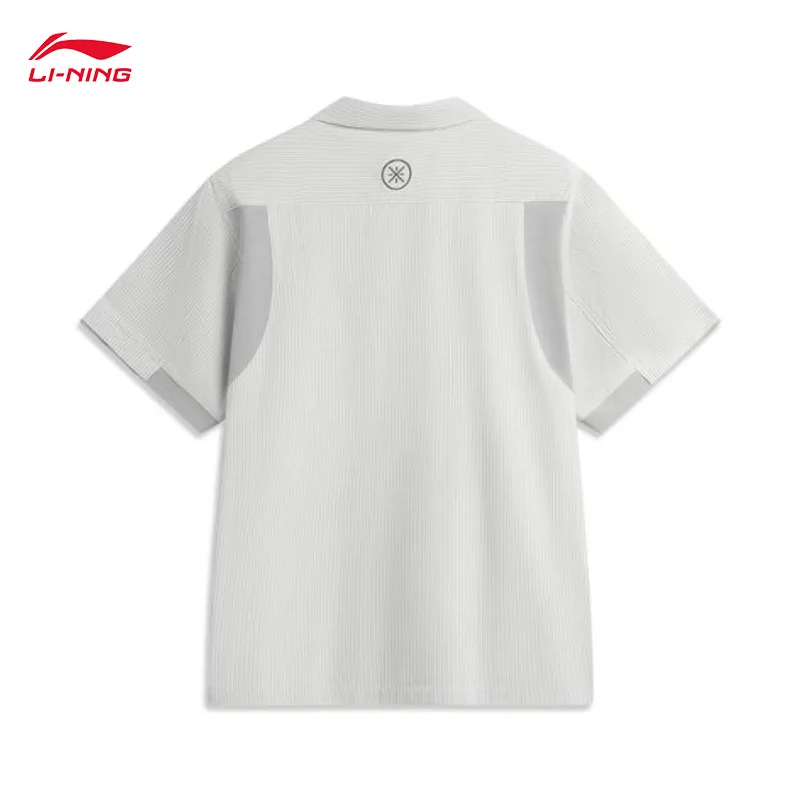 LI-NING Wade series Men's loose casual short sleeved shirt pure cotton striped top ASHV169