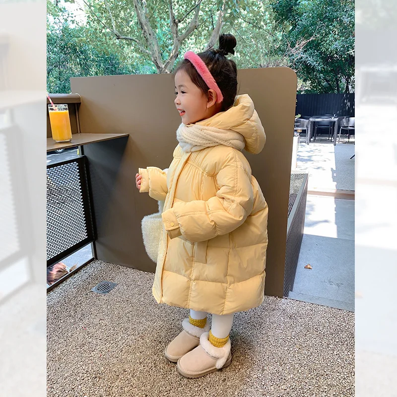 New Winter Clothing for Girls - Small and Medium sized Milk Block Down Jacket, Children's 90 White Duck Down Cotton Jacket, Baby