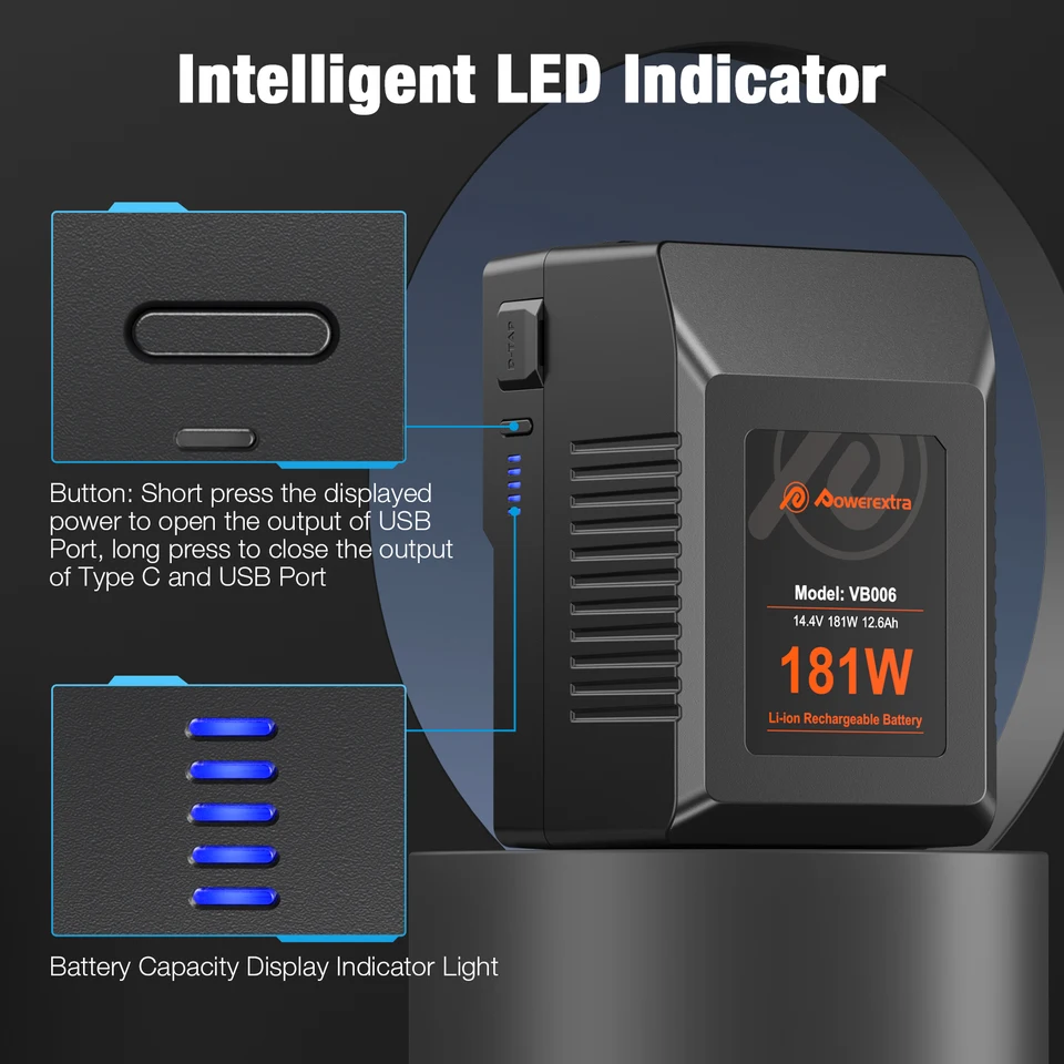 Powerextra V Mount V Lock 14.4v 181w Portable USB Replacement