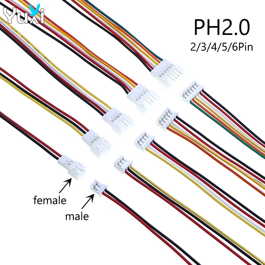 YuXi 1/2/5 Pairs PH 2.0mm Pitch 2/3/4/5/6Pin Male Female Plug Jack Connector With Cable PH2.0 Terminal Wire 15cm 26AWG