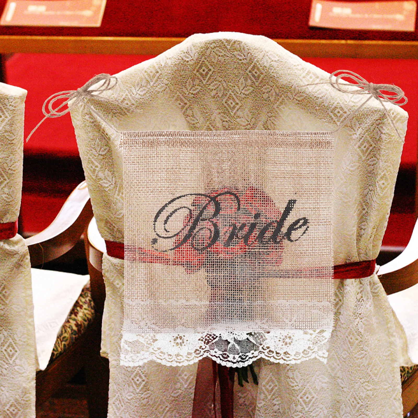 

2Pcs Bride Groom Chair Banner Rustic Hessian Bunting Wedding Celebration Decor Rustic Chair Banner Hessian Bunting