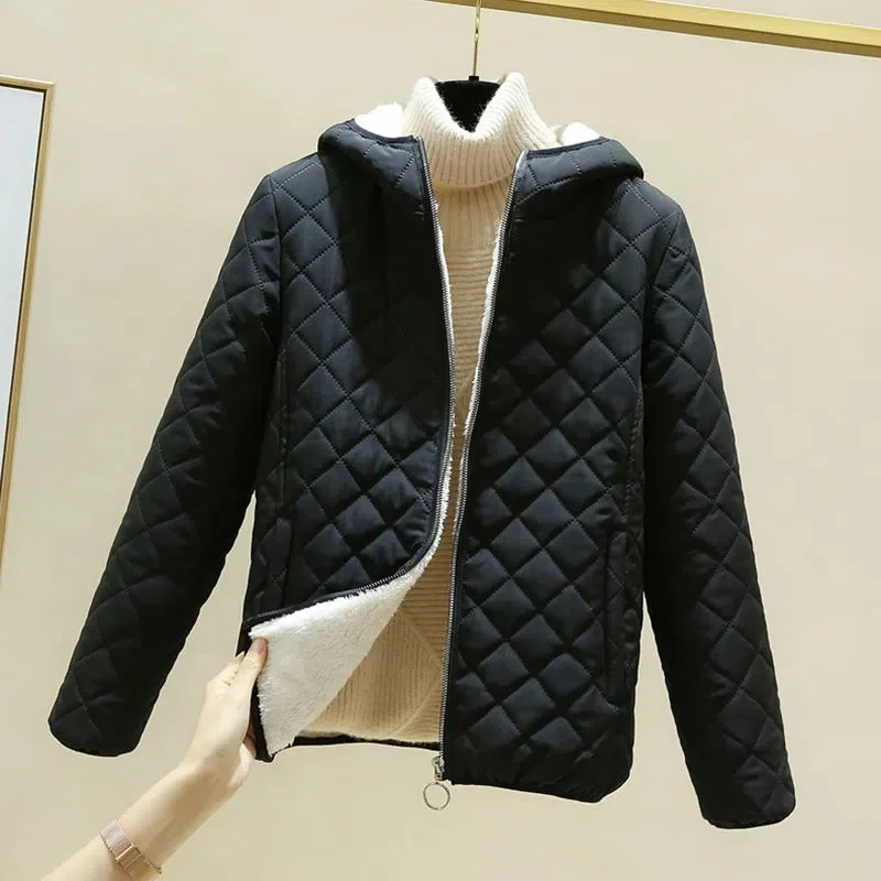 Autumn Winter Cotton-Padded Women Parkas Korean Loose Short Lambswool Splicing Velvet Jacket Student Warm Coat Female Outwear