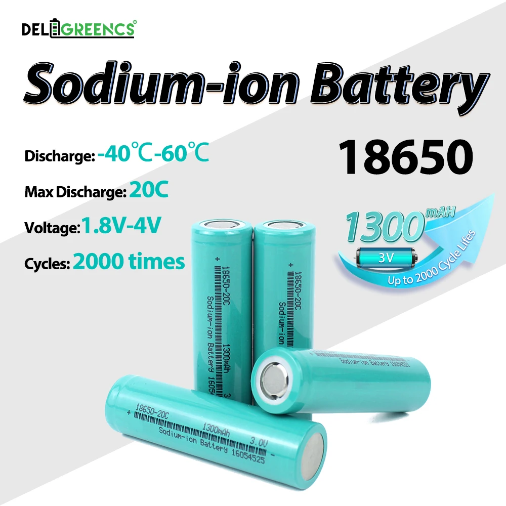 Sodium-ion Battery 3V  Na 1300mAH 18650 20C Discharge 2000 Cycles Discharge -40 to 60 Celsius Grade A