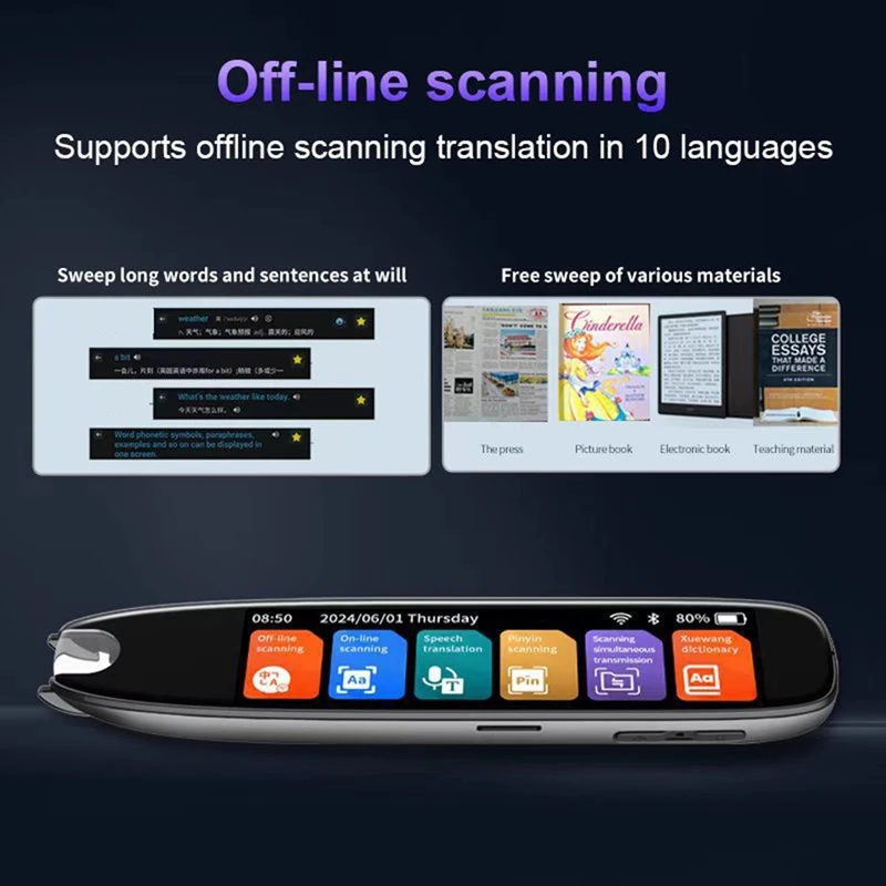 S65 Translation Pen Real Time Text Scanning Point Reading Learning Smart Voice Translator Device Recording Pen-A38R