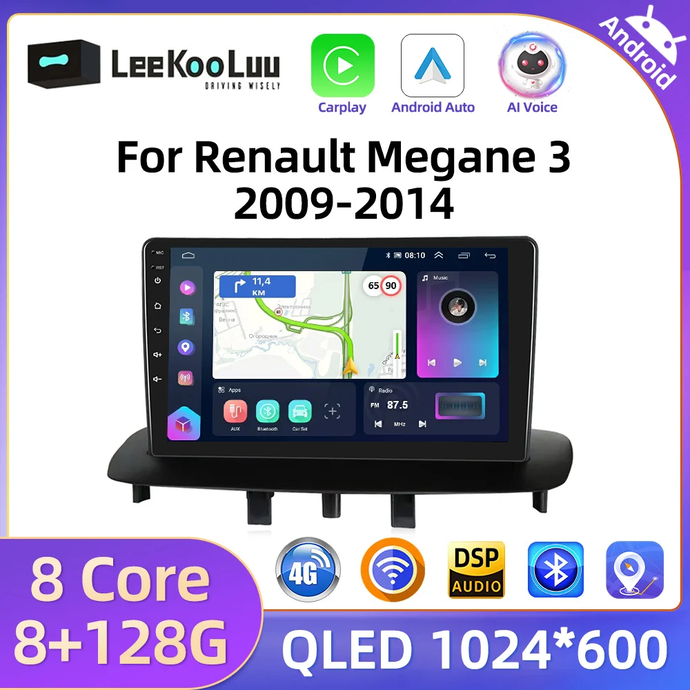 LeeKooLuu CarPlay Android Car Radio For Renault Megane 3 2009-2014 Auto Multimedia Player GPS Srereo 2 Din Autoradio 4G Wifi DSP