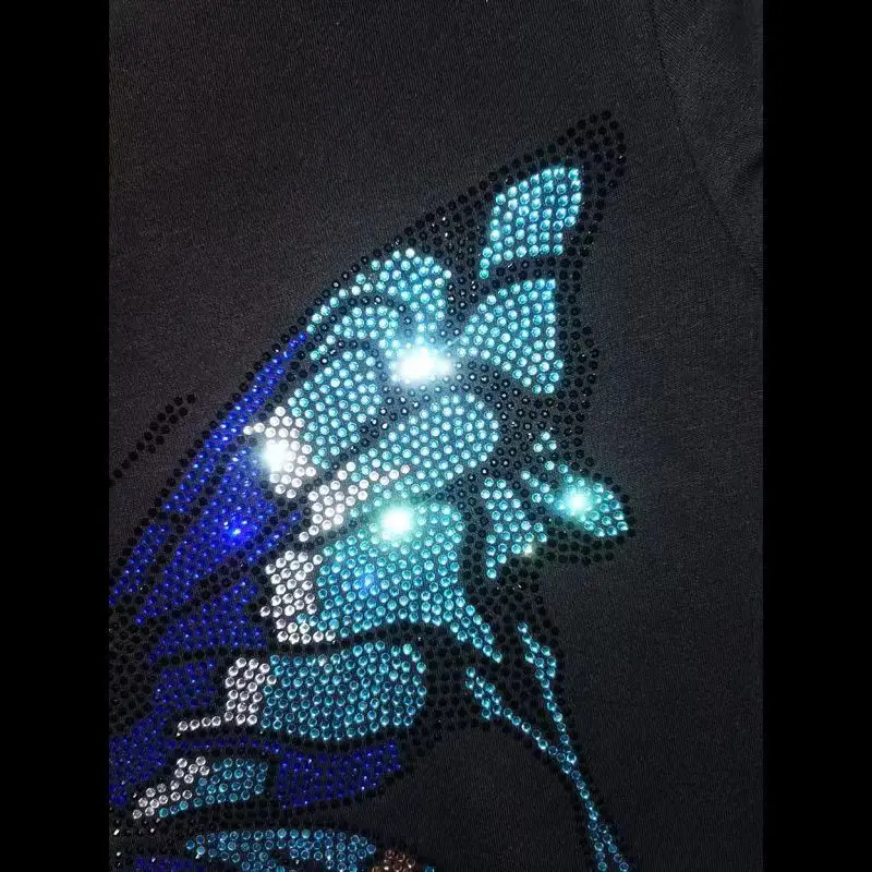 Shiny blue butterfly fashion large cloth paste hot diamond Sequin DIY clothes T-shirt decorative patch clothing accessorie